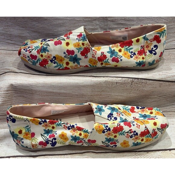 TOMS womens Alpargata loafers shoes, Natural Slip On Size 9 Floral Design - Picture 2 of 7